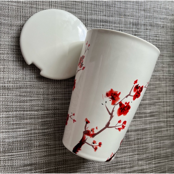 Tea Forte Cherry Blossom Flowers Tall Ceramic Tea Cup Mug With Lid No Infuser - Picture 7 of 10
